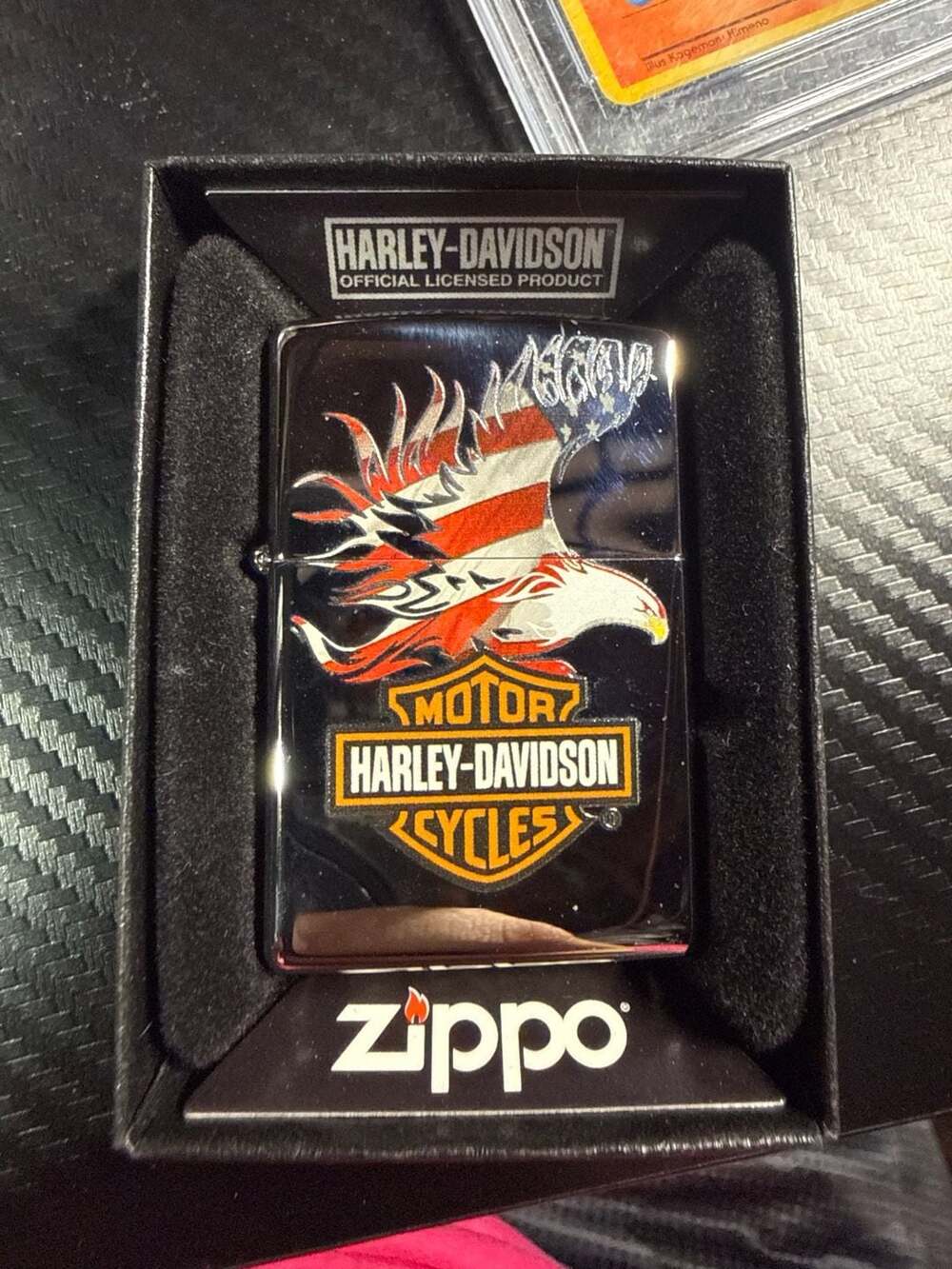 Zippo Harley-Davidson Eagle American Flag High Polish Chrome Lighter 28082